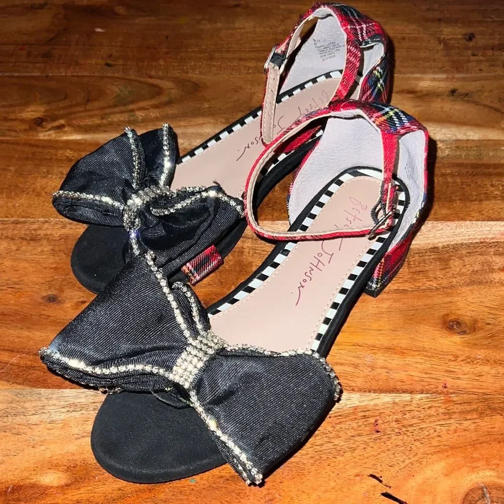 Betsey Johnson Black and Red Sandals with Bow Accents
